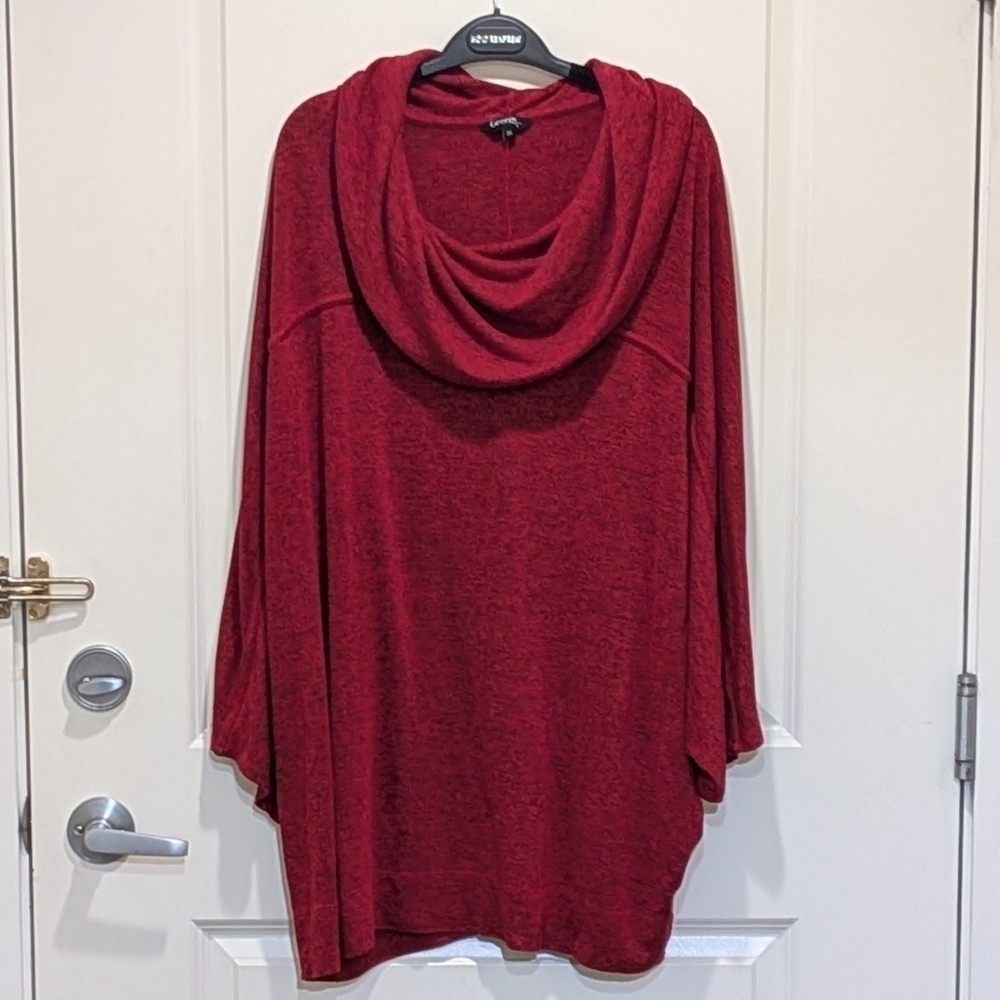 3/$30 EUC George 3X Marled Red Batwing Sleeve Cowl Neck Athletic Top